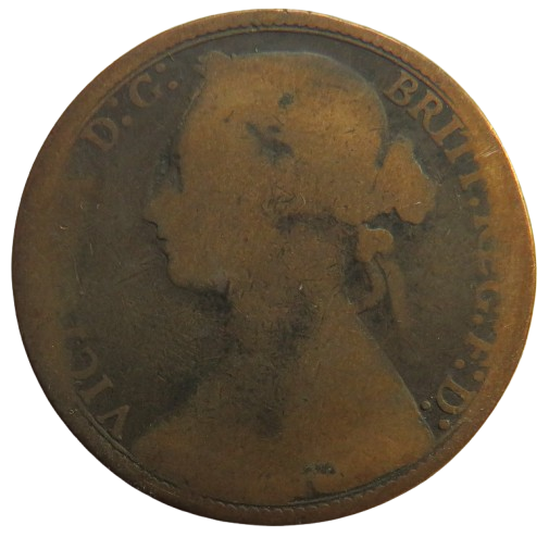 1878 Queen Victoria Bun Head One Penny Coin - Great Britain