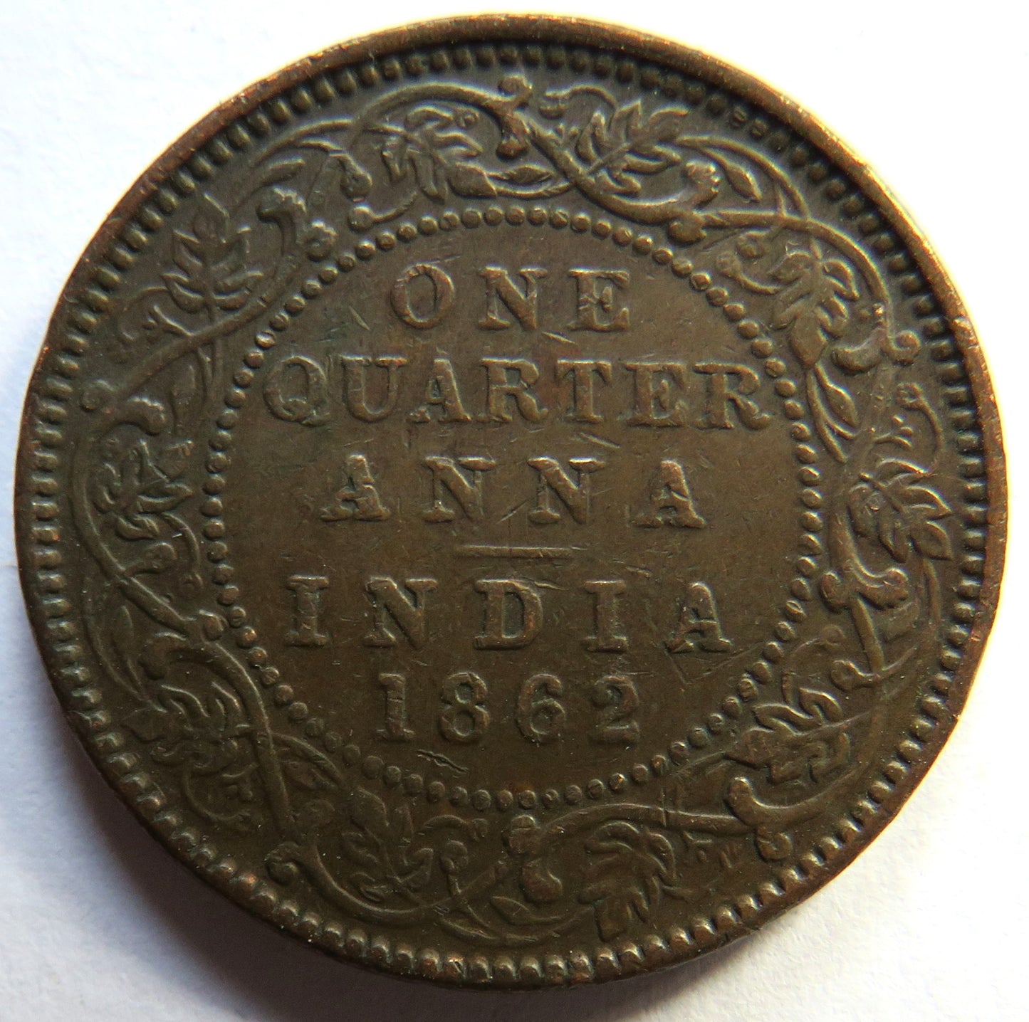 1862 Queen Victoria India 1/4 Anna Coin
