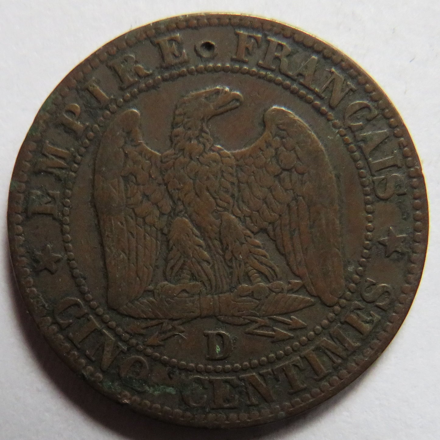 1853-D France Napoleon III 5 Centimes Coin