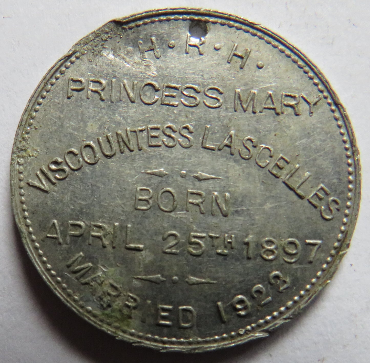 H.R.H. Princess Mary Viscountess Lascelles Married 1922 Commemorative Medal