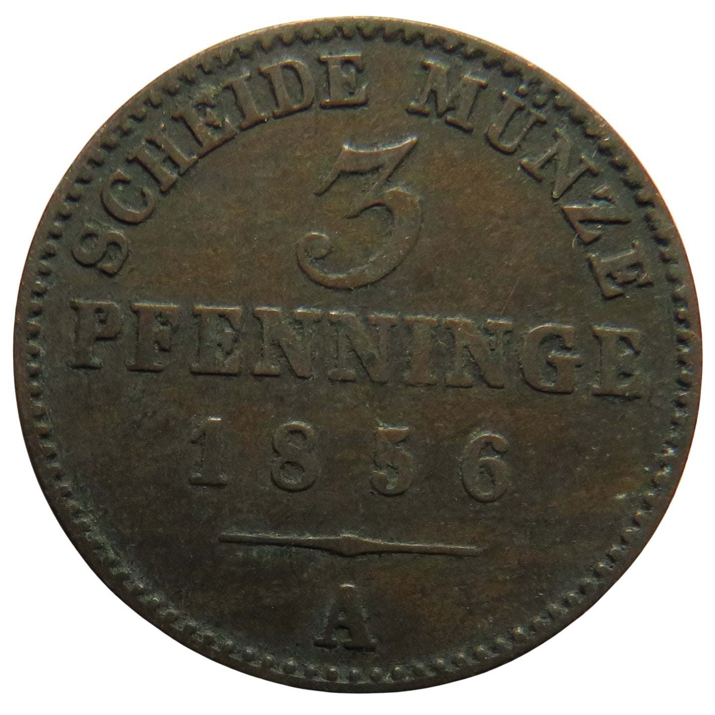 1856-A German States Prussia 3 Pfennig Coin