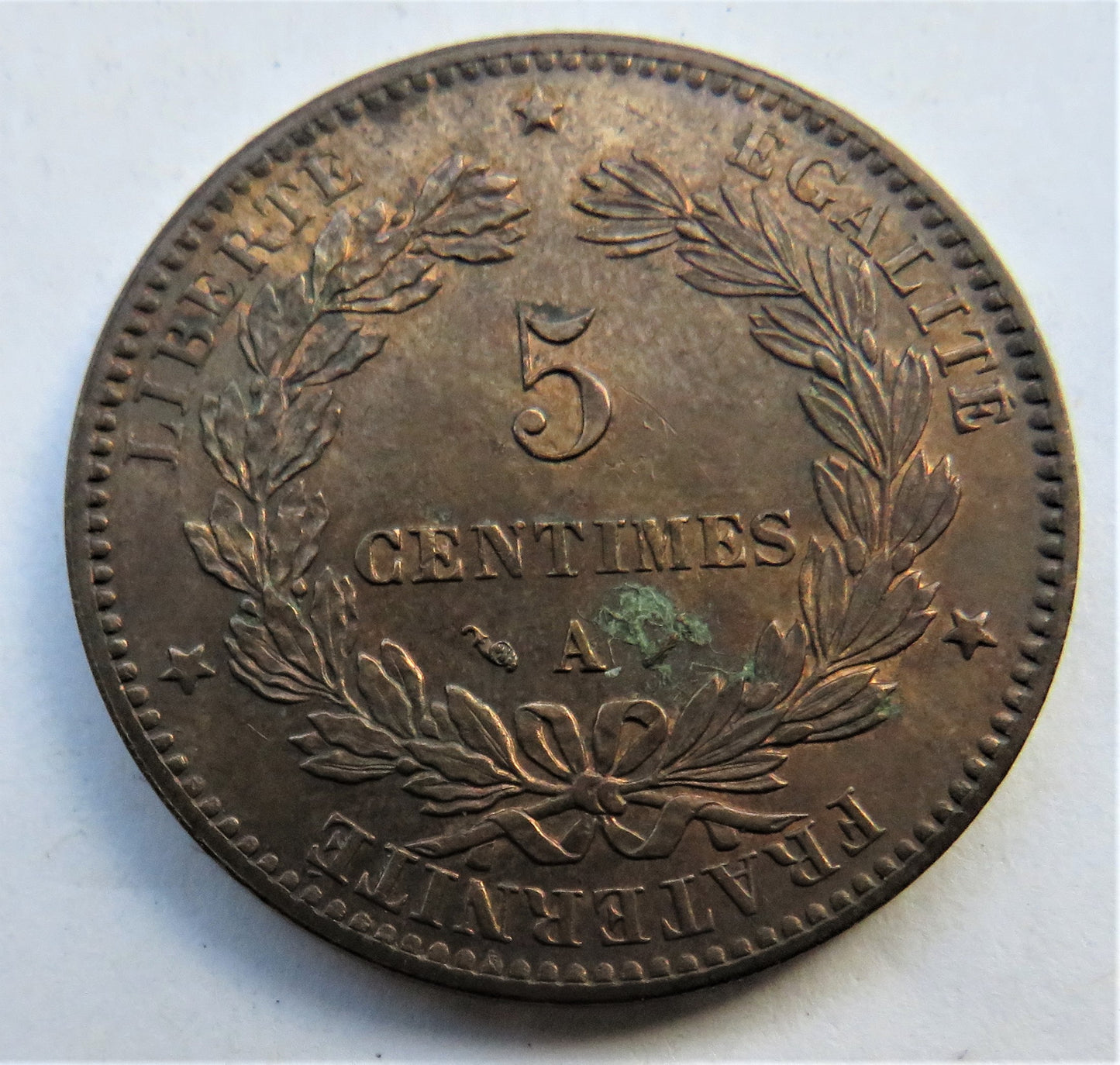 1882-A France 5 Centimes Coin In High Grade