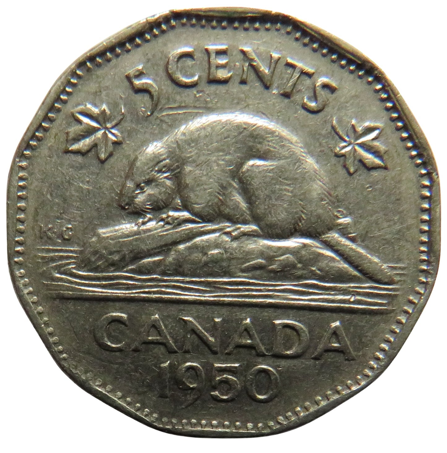 1950 King George VI Canada 5 Cents Coin