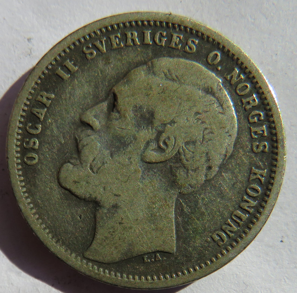 1876 Sweden Silver 1 One Krona Coin