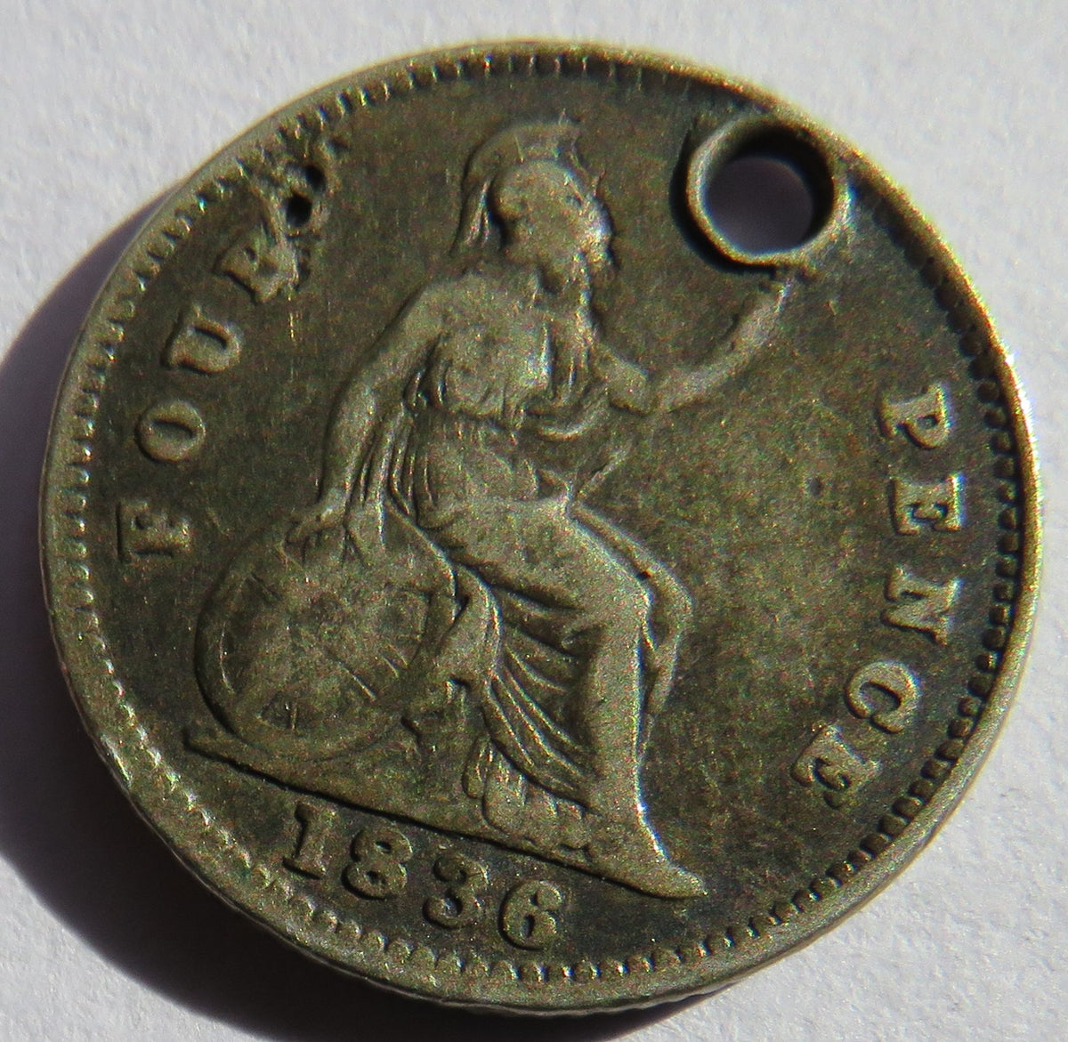 1836 King William IV Silver Fourpence / Groat Coin (Holed)