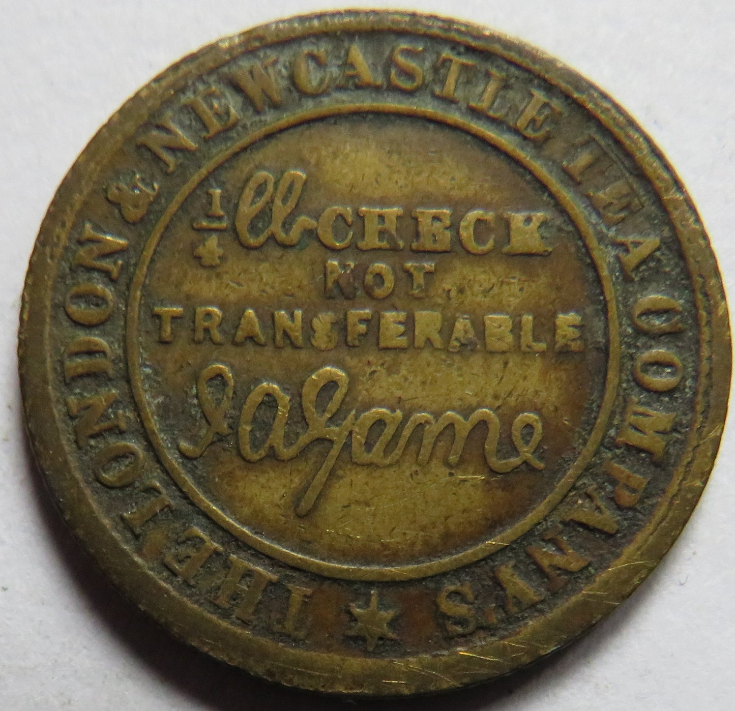 1876 The London & Newcastle Tea Company Sunderland Token