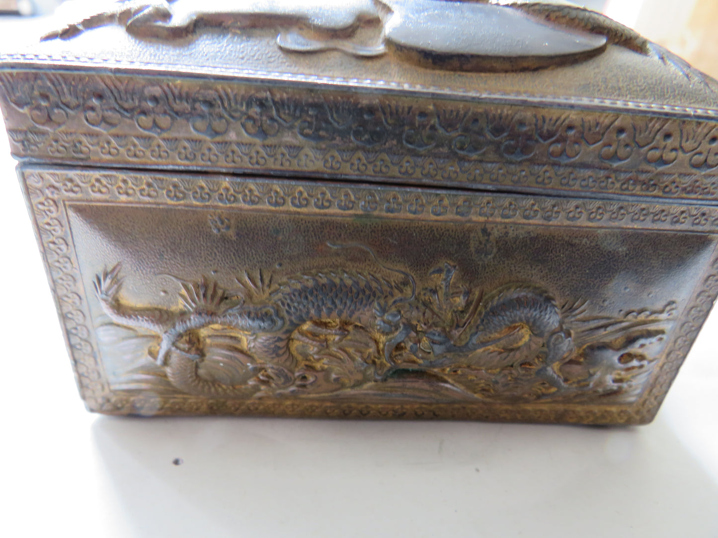 Antique Japanese Metal Box With Dragon Design