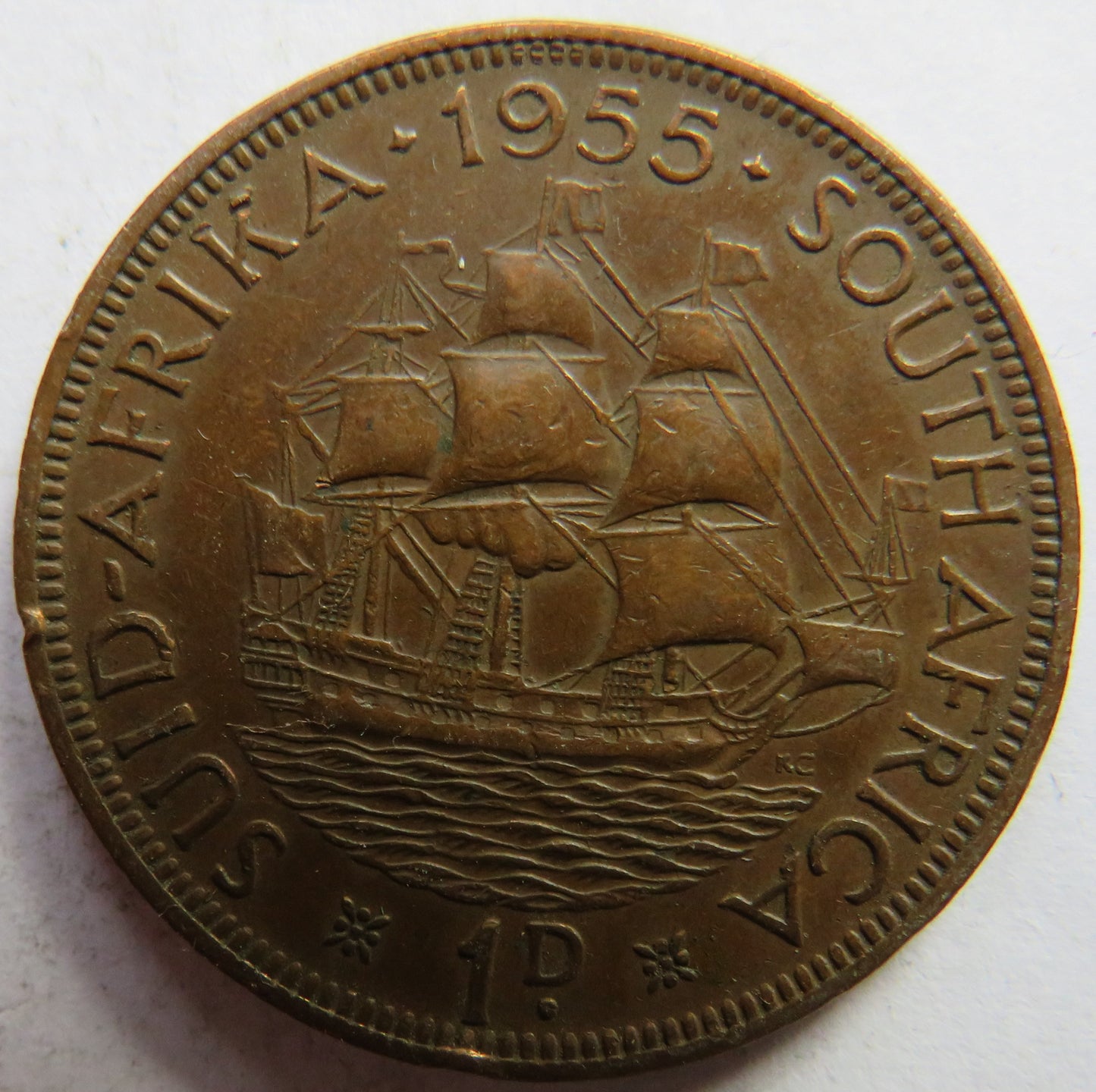 1955 Queen Elizabeth II South Africa One Penny Coin