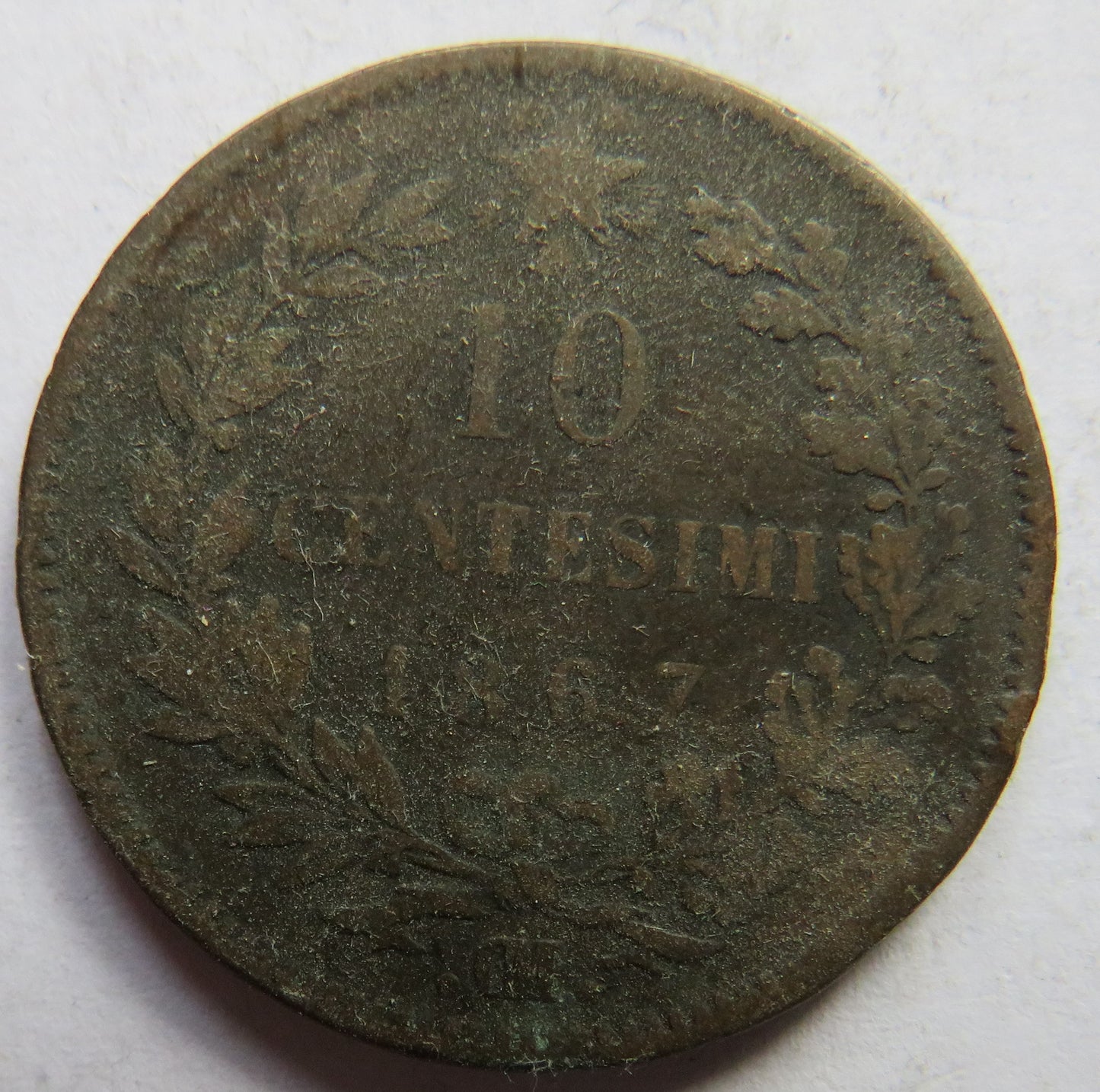 1867 Italy 10 Centesimi Coin
