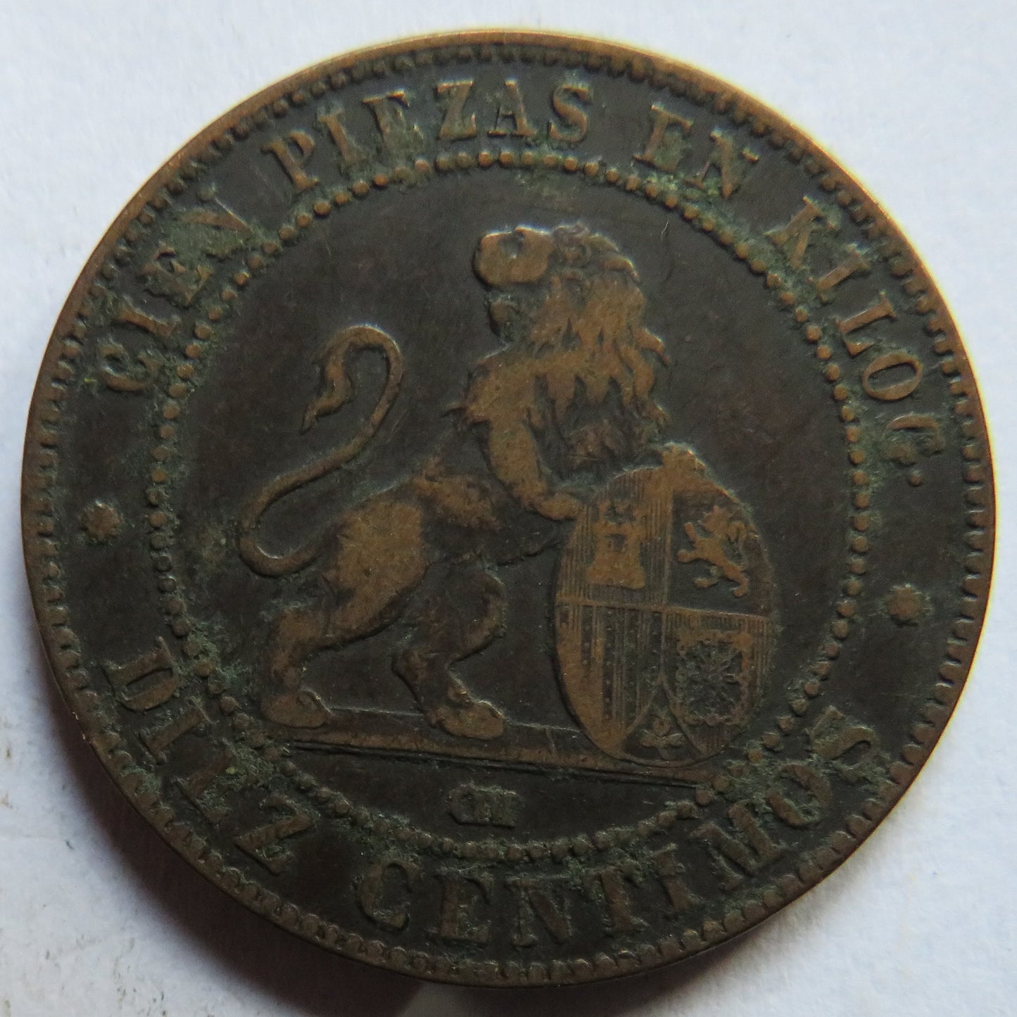 1870 Spain 10 Centimos Coin