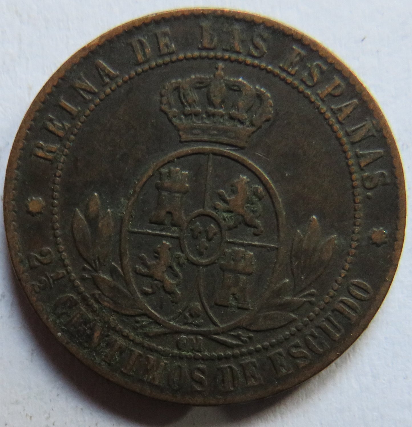 1867 Spain 2 & 1/2 Centimos Coin