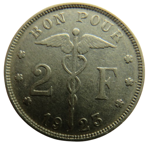 1923 Belgium 2 Francs Coin