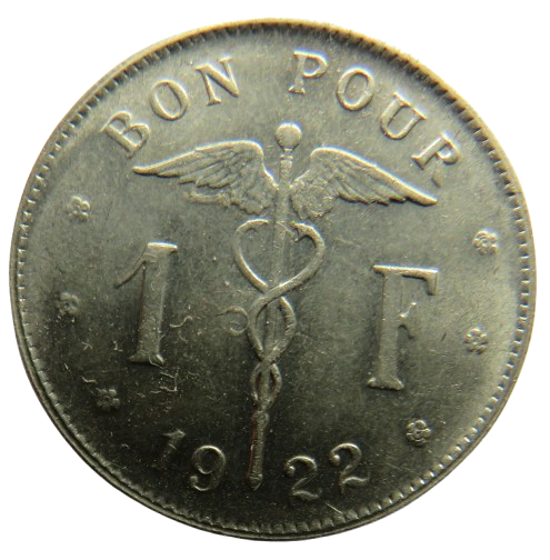 1922 Belgium One Franc Coin In Higher Grade