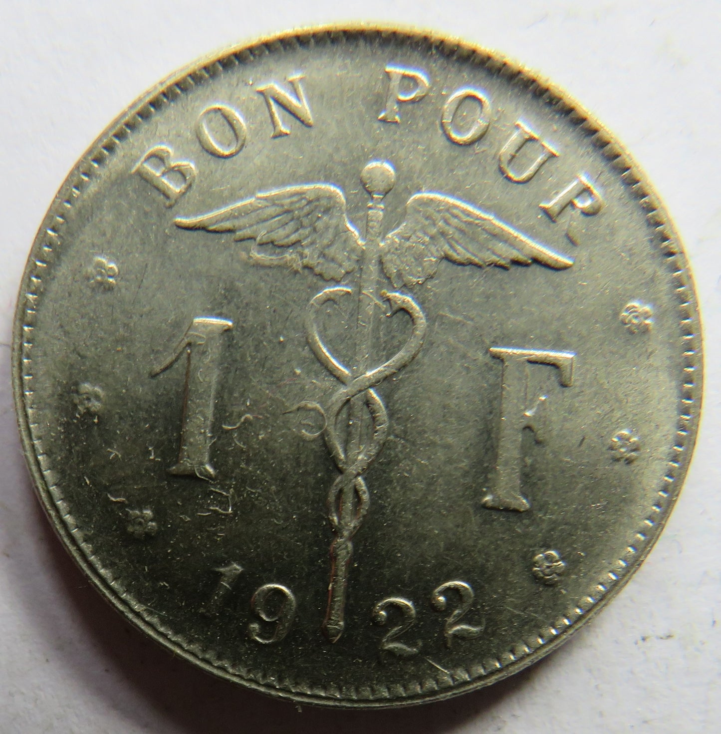 1922 Belgium One Franc Coin In Higher Grade