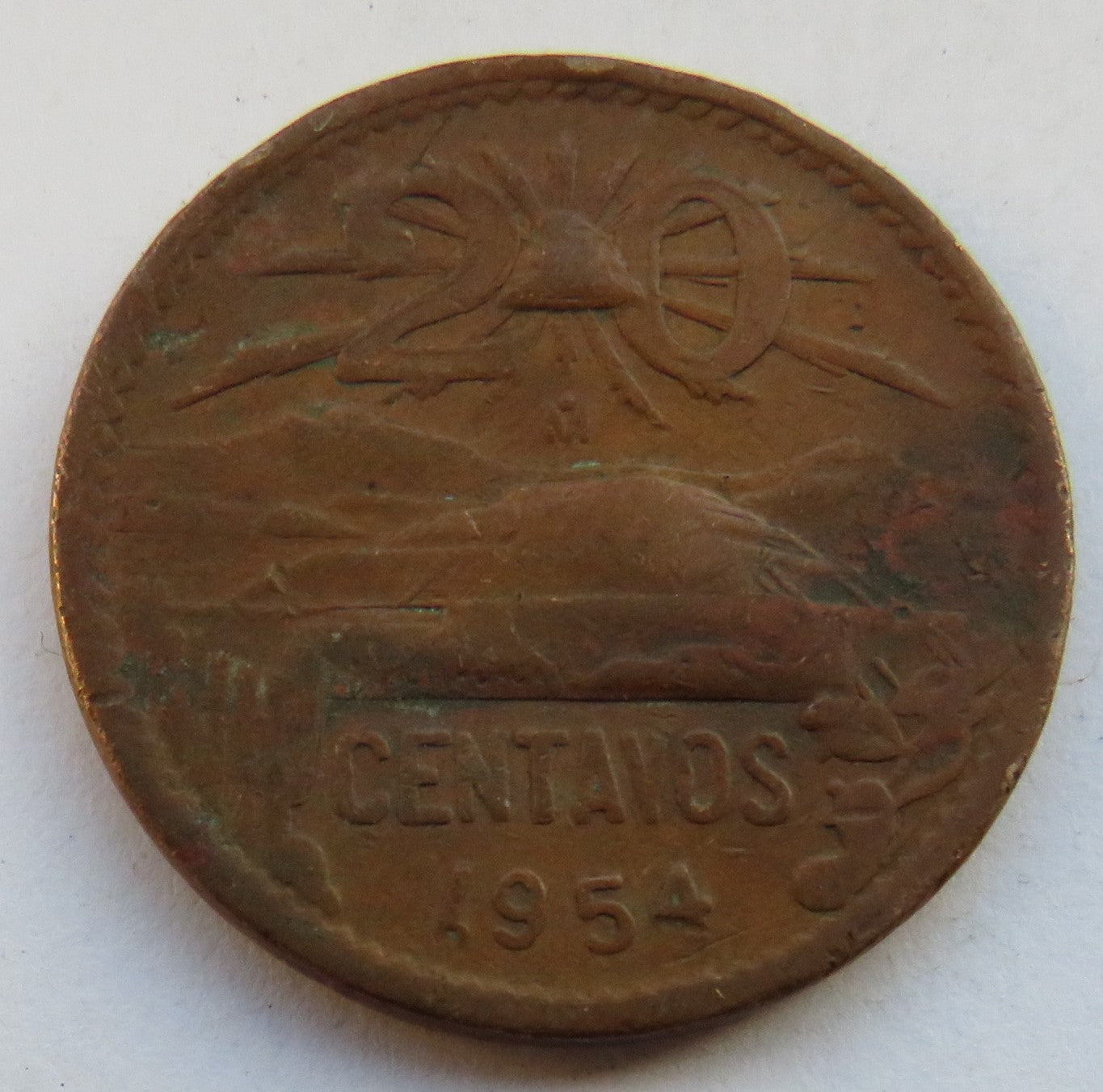 1954 Mexico 20 Centavos Coin