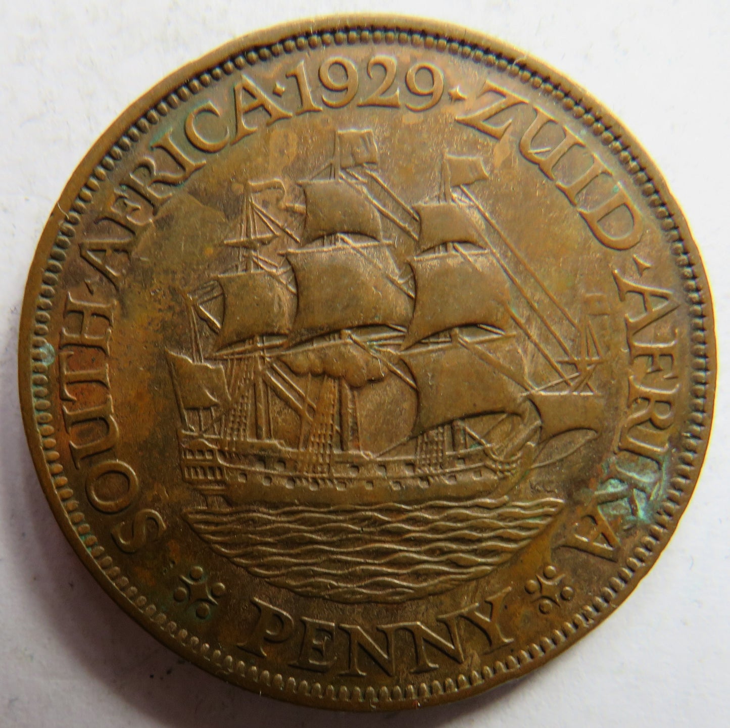1929 King George V South Africa One Penny Coin