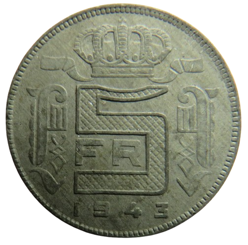1943 Belgium 5 Francs Coin