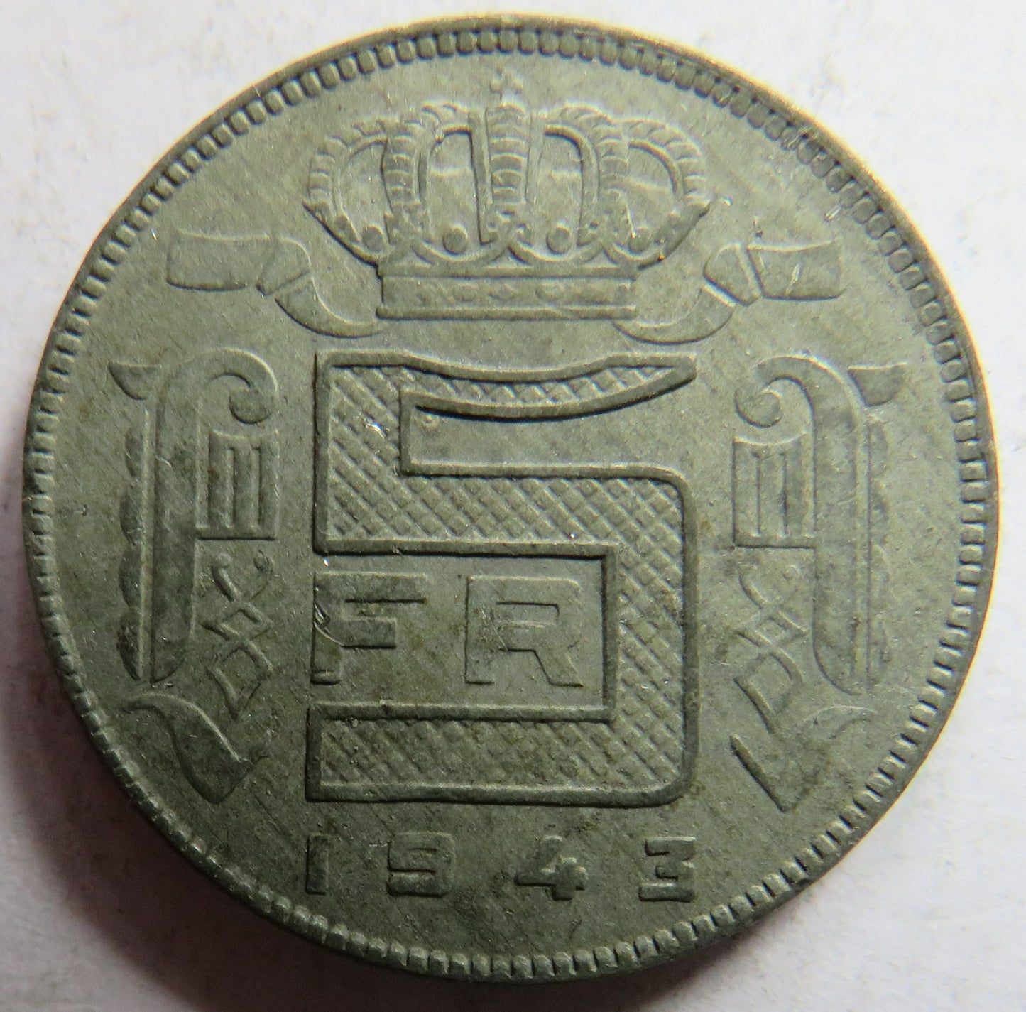 1943 Belgium 5 Francs Coin