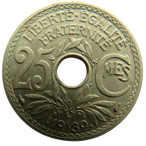 1939 France 25 Centimes Coin