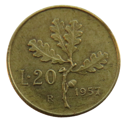 1957 Italy 20 Lire Coin