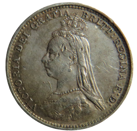 1887 Queen Victoria Jubilee Head Silver Threepence Coin - Great Britain