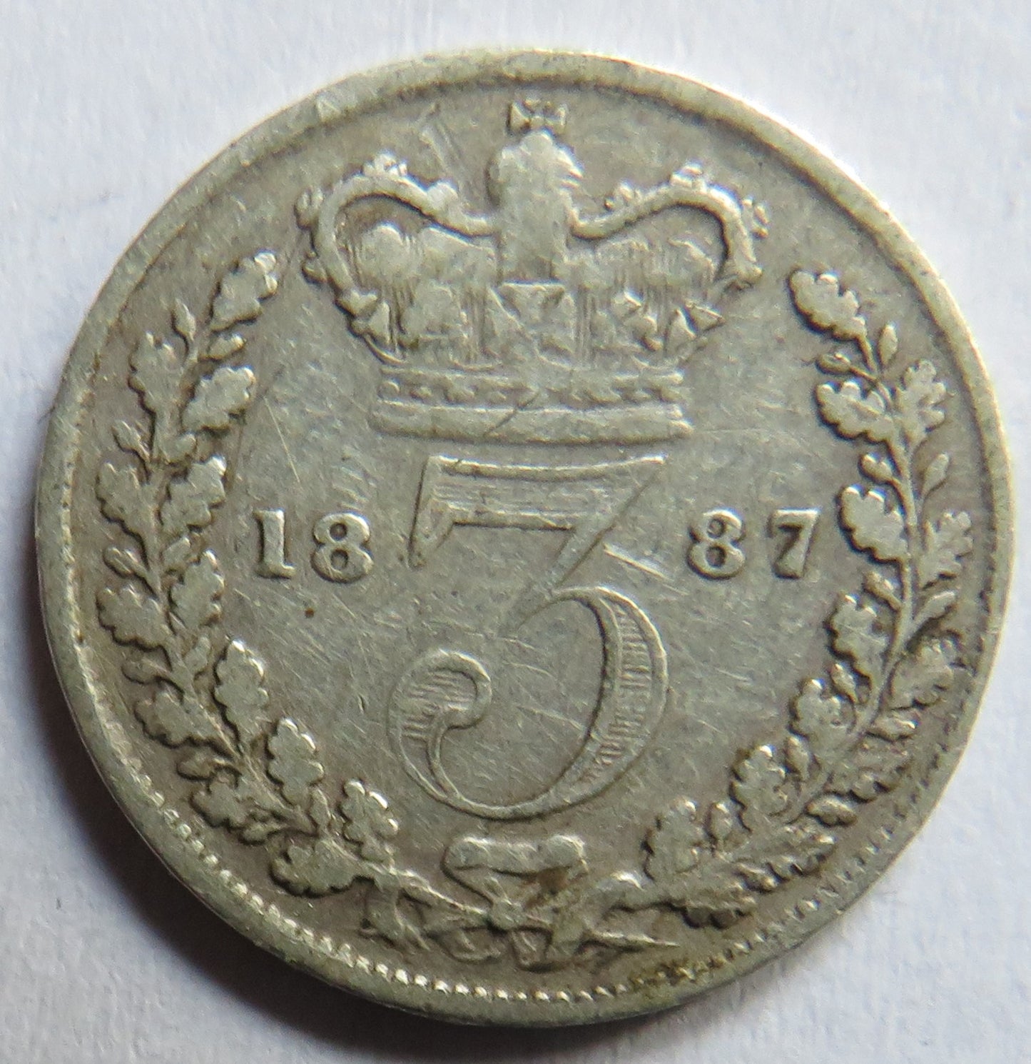 1887 Queen Victoria Young Head Silver Threepence Coin - Great Britain