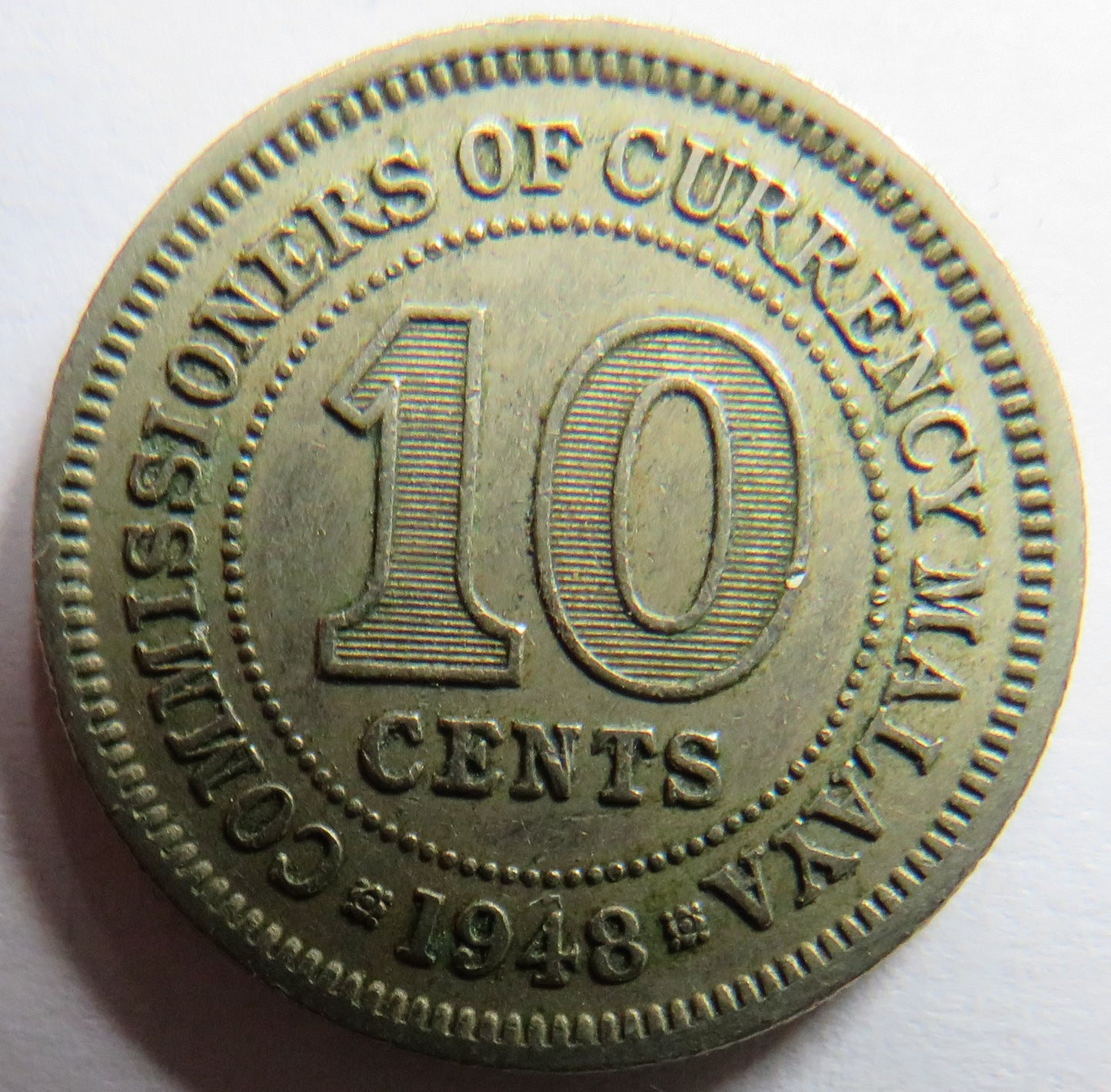 1948 King George VI Commissioners of Currency Malaya 10 Cents Coin