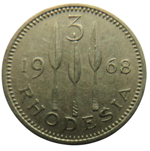 1968 Queen Elizabeth II Rhodesia Threepence Coin