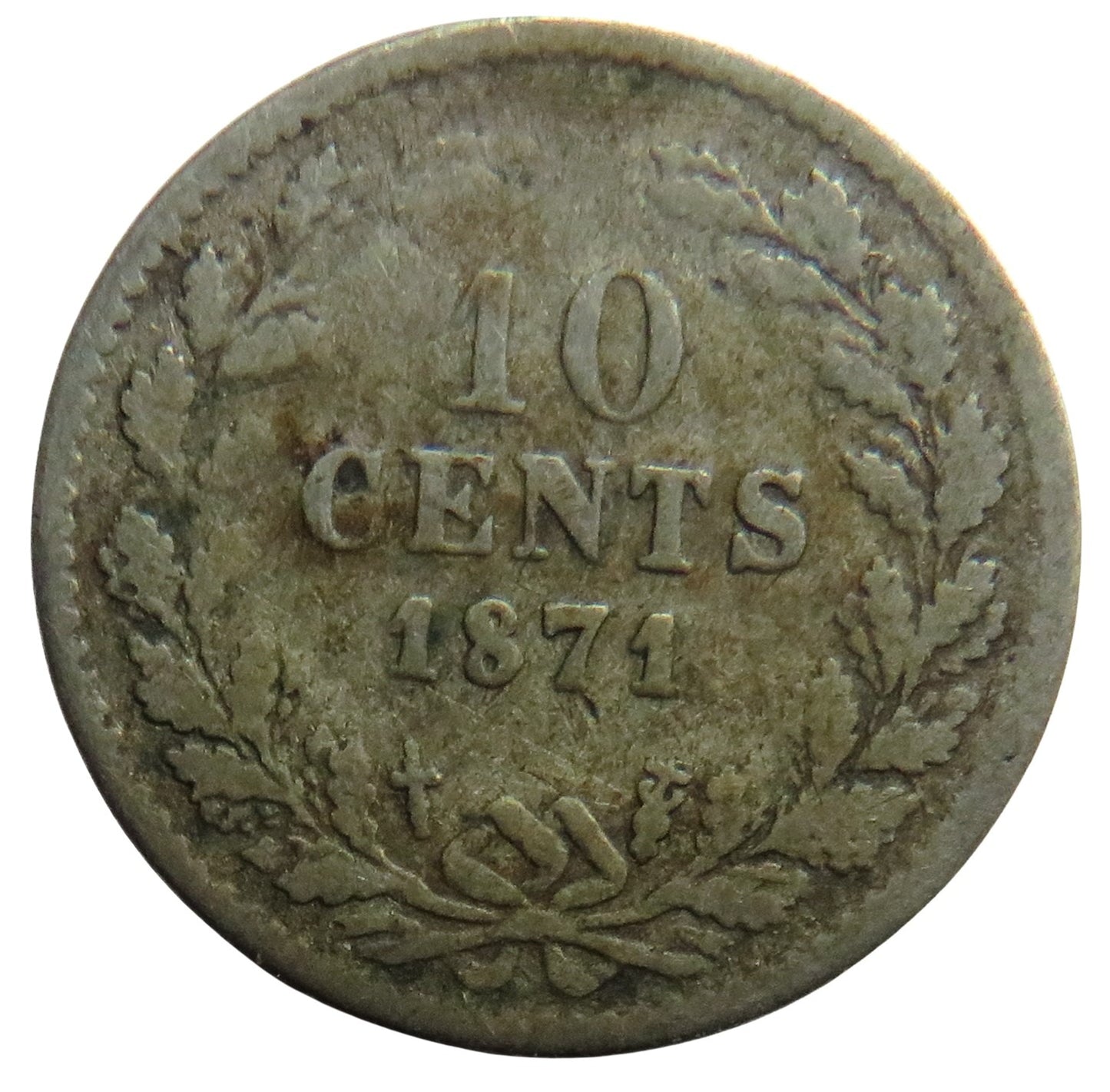 1871 Netherlands Silver 10 Cents Coin