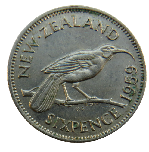 1959 Queen Elizabeth II New Zealand Sixpence Coin