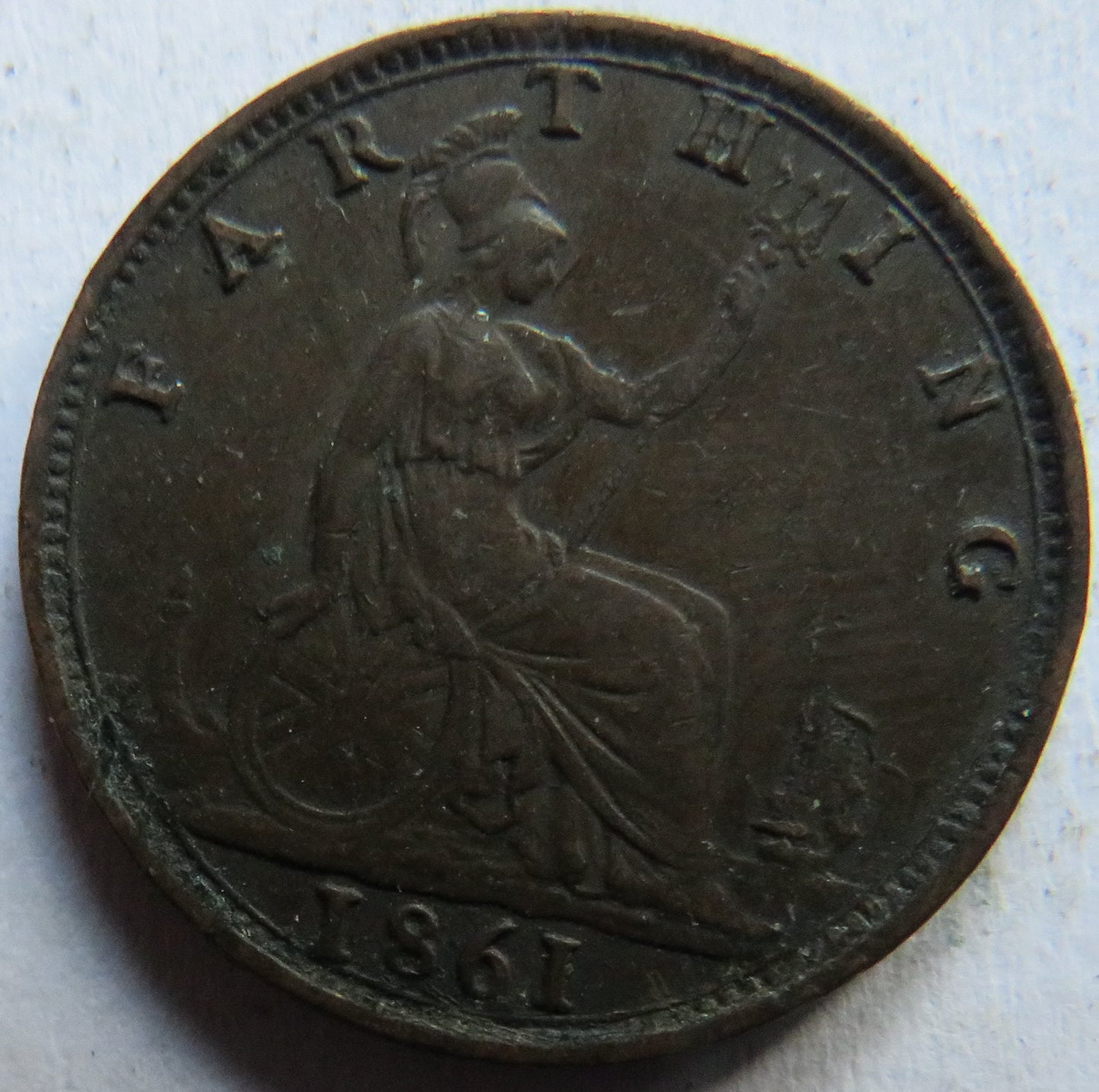 1861 Queen Victoria Bun Head Farthing Coin - Great Britain