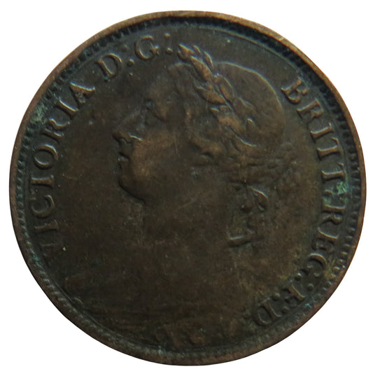 1890 Queen Victoria Bun Head Farthing Coin - Great Britain