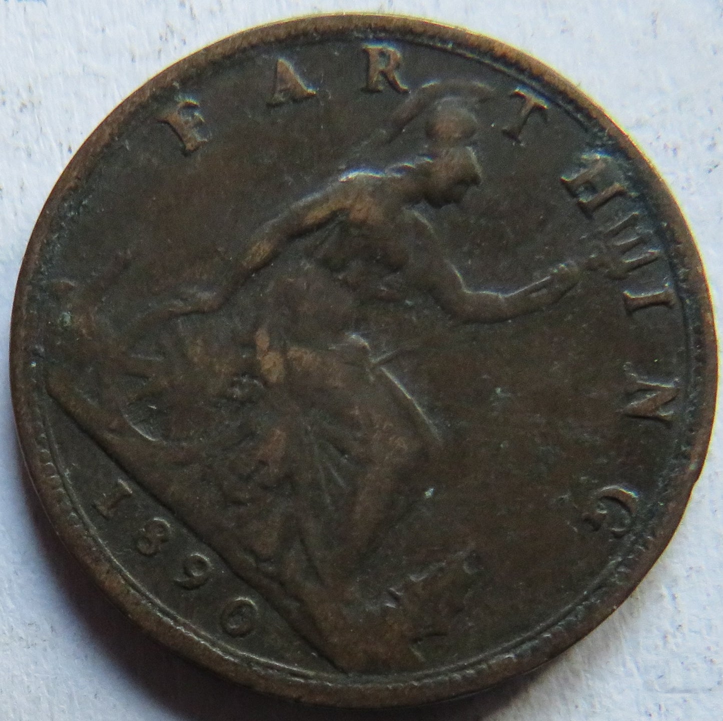 1890 Queen Victoria Bun Head Farthing Coin - Great Britain