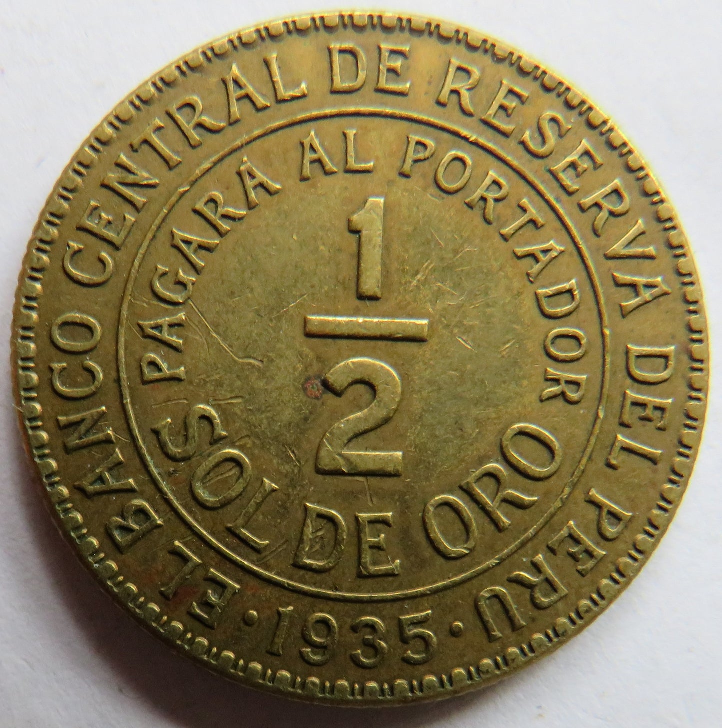 1935 Peru 1/2 Sol De Oro Coin