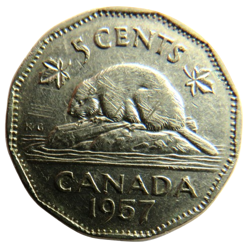 1957 Queen Elizabeth II Canada 5 Cents Coin