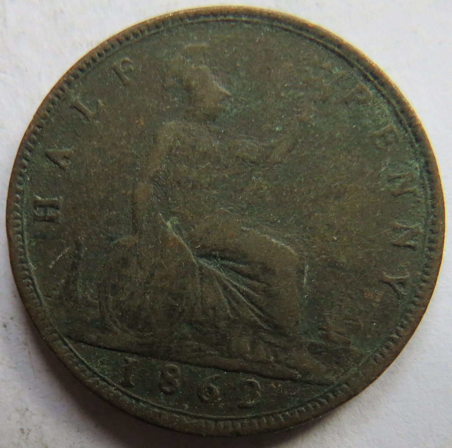 1862 Queen Victoria Bun Head Halfpenny Coin - Great Britain