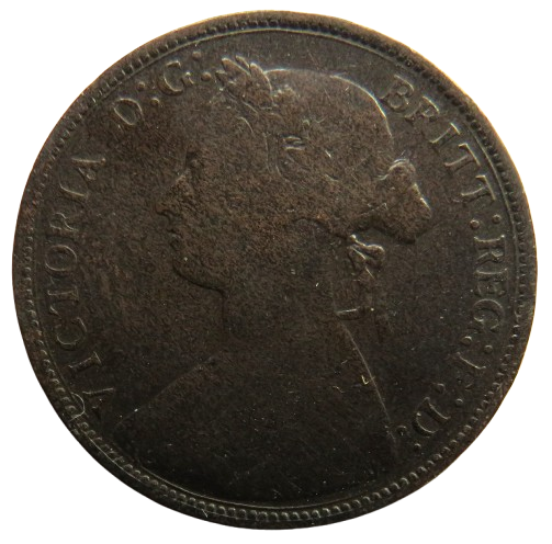 1876-H Queen Victoria Bun Head Halfpenny Coin - Great Britain