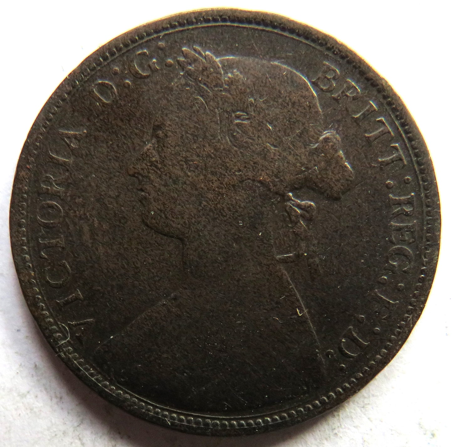 1876-H Queen Victoria Bun Head Halfpenny Coin - Great Britain