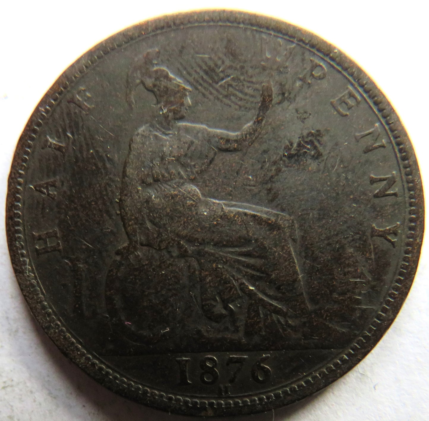 1876-H Queen Victoria Bun Head Halfpenny Coin - Great Britain