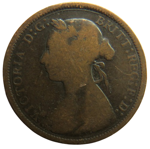 1890 Queen Victoria Bun Head Halfpenny Coin - Great Britain
