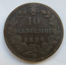 Load image into Gallery viewer, 1894-B/I Italy 10 Centesimi Coin
