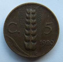 Load image into Gallery viewer, 1920 Italy 5 Centesimi Coin
