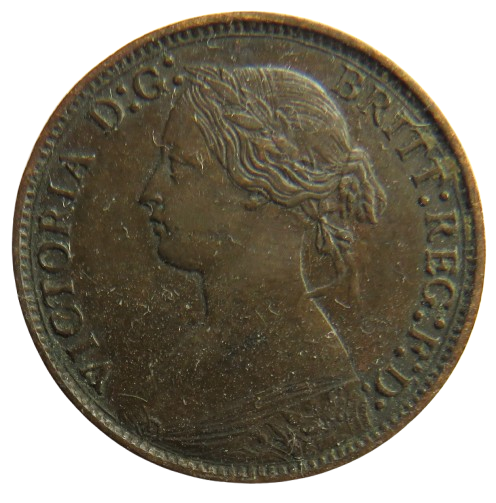 1873 Queen Victoria Bun Head Farthing Coin - Great Britain