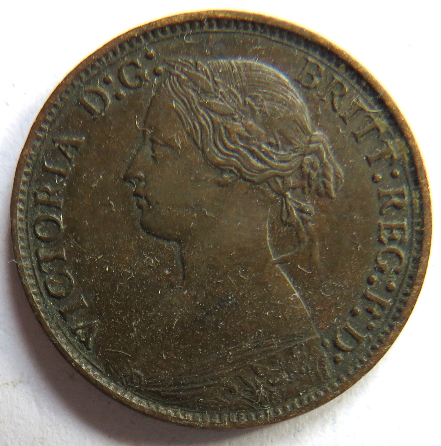 1873 Queen Victoria Bun Head Farthing Coin - Great Britain