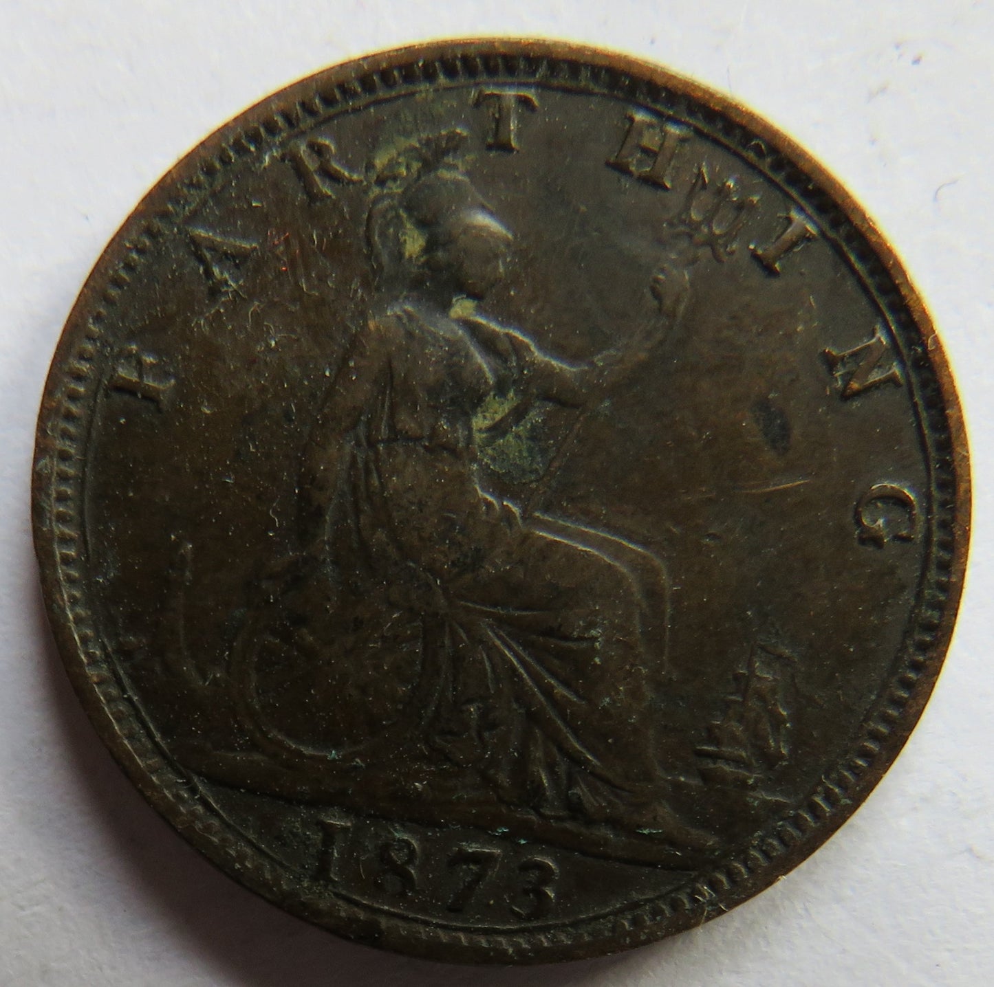 1873 Queen Victoria Bun Head Farthing Coin - Great Britain