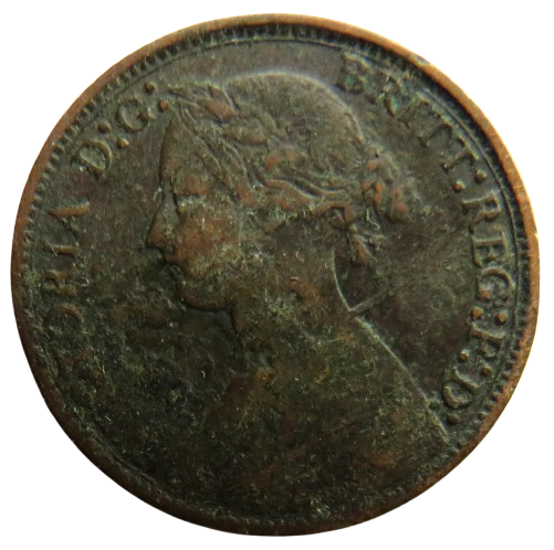 1873 Queen Victoria Bun Head Farthing Coin - Great Britain