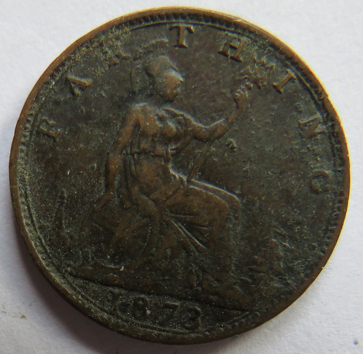 1873 Queen Victoria Bun Head Farthing Coin - Great Britain