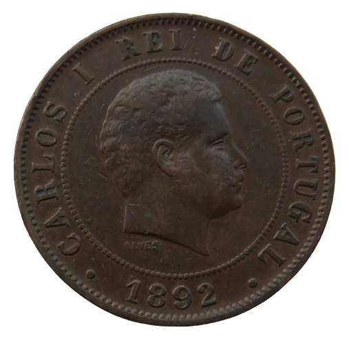 1892 Portugal 20 Reis Coin