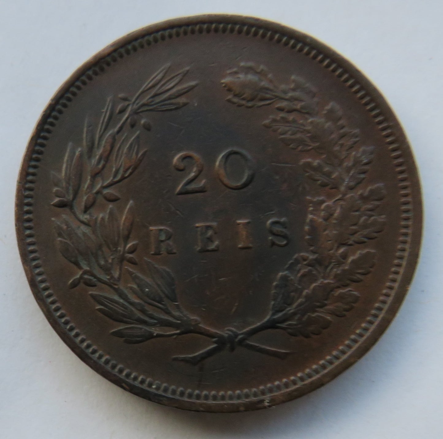 1892 Portugal 20 Reis Coin