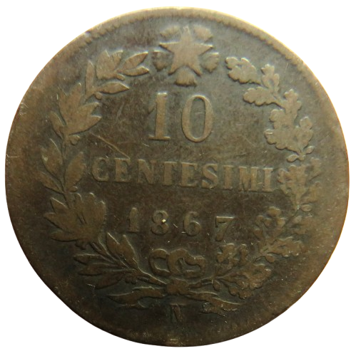 1867 Italy 10 Centesimi Coin